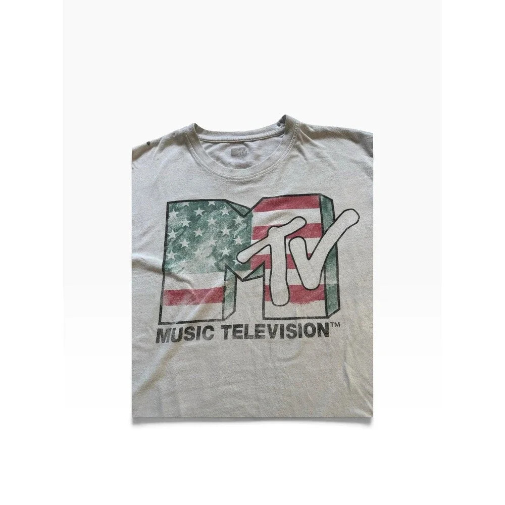 MTV Spring Break Y2K Flag Logo Tee Trashed Distressed South Beach Size Large